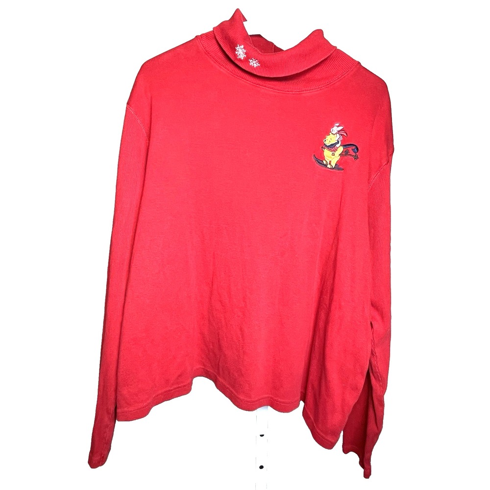 Vintage The Disney Store Women's Red Turtleneck Winnie the Pooh Piglet Winter XL